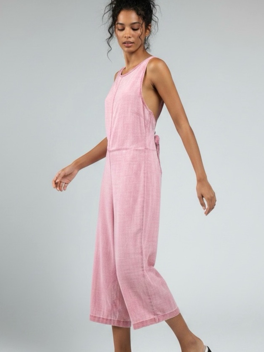 Bella Dahl Boho Pink Chambray Cropped Romper/Jumpsuit size Small